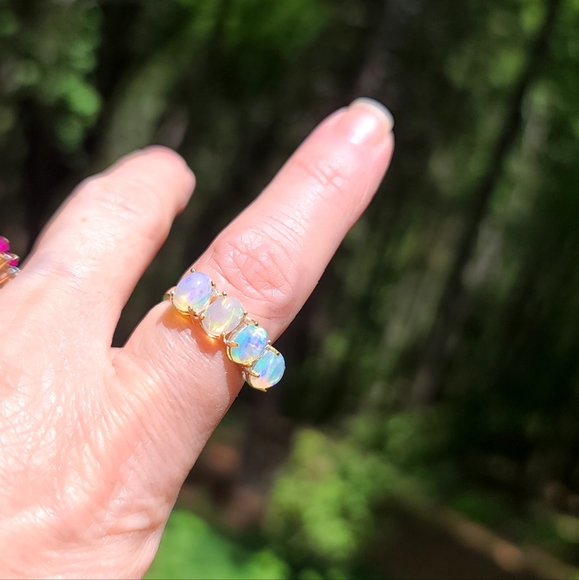 4 LARGE Opals simply set in sterling ring sz6.5 - Picture 6 of 6